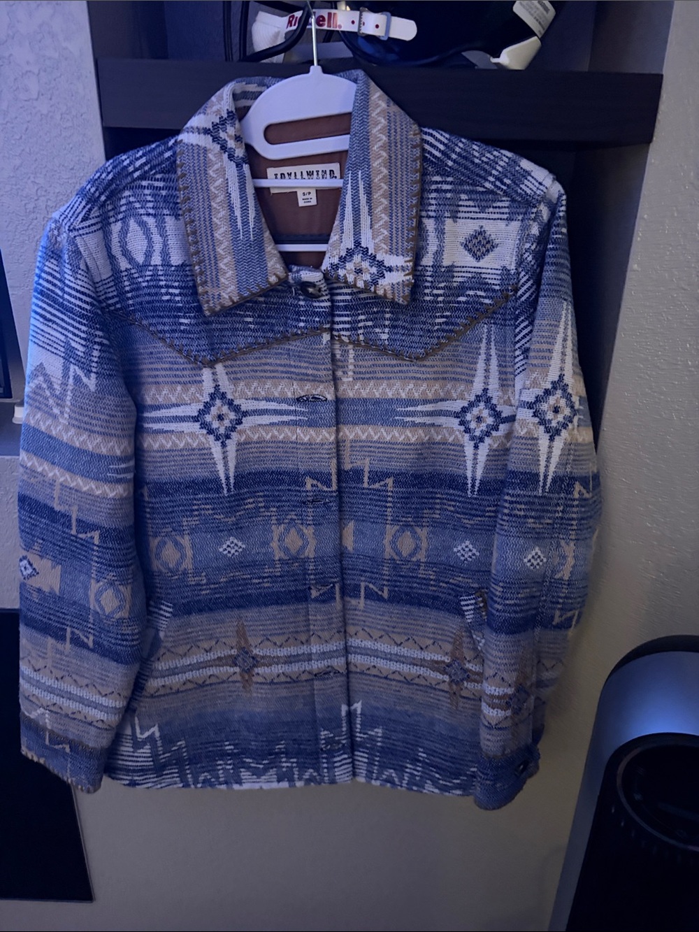 Tribal Pattern Shacket Jacket in Blue and Tan